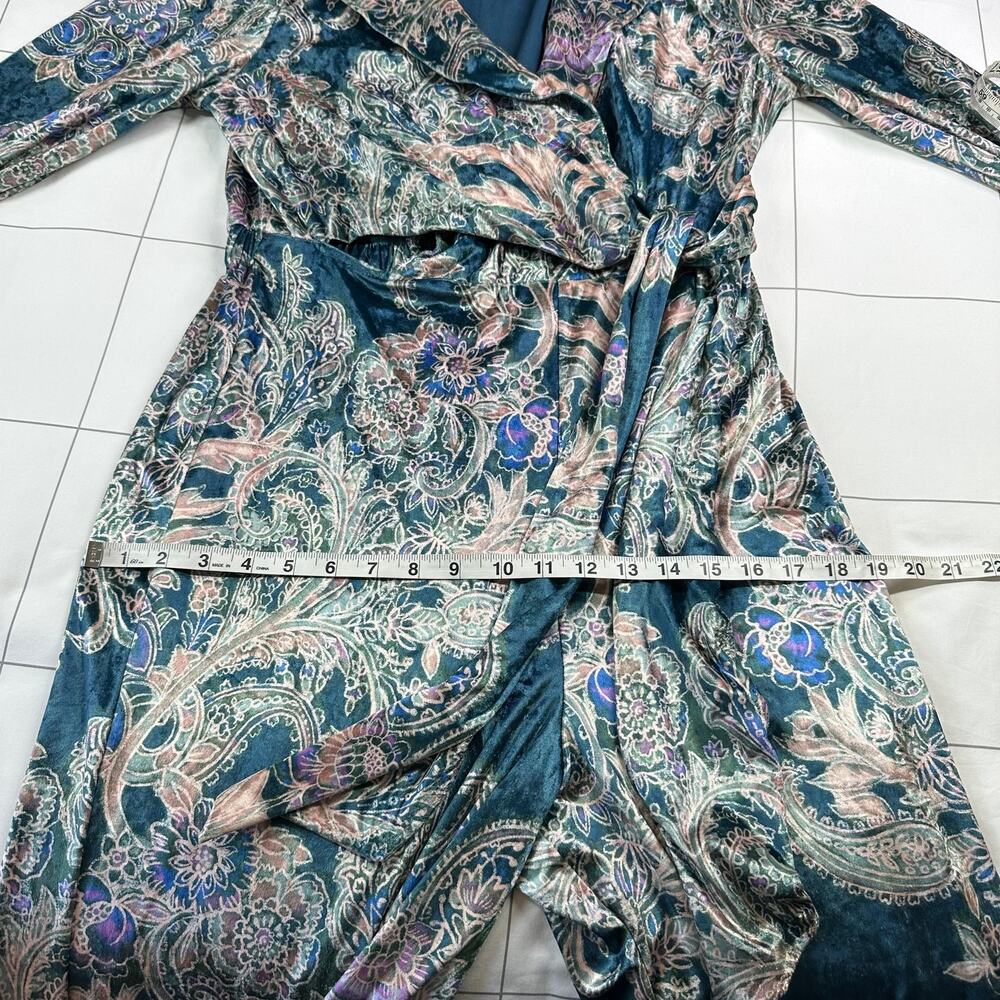 Free People Delphine Jumpsuit Womens Medium Blue Velvet Paisley Bohemian Holiday - Picture 10 of 14